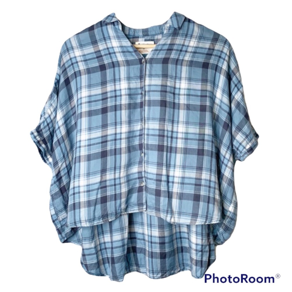 Anthropologie Holding Horses Halsey Plaid Oversized Short Sleeve Top